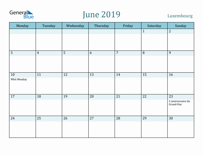 June 2019 Calendar with Holidays