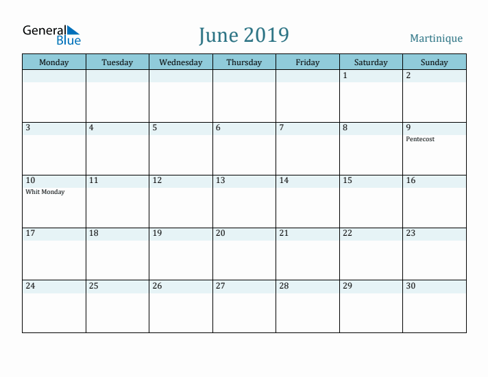 June 2019 Calendar with Holidays