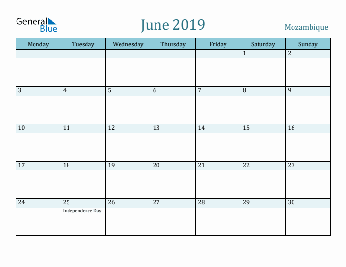 June 2019 Calendar with Holidays