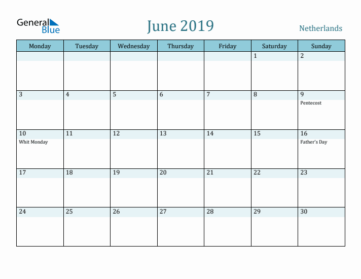 June 2019 Calendar with Holidays