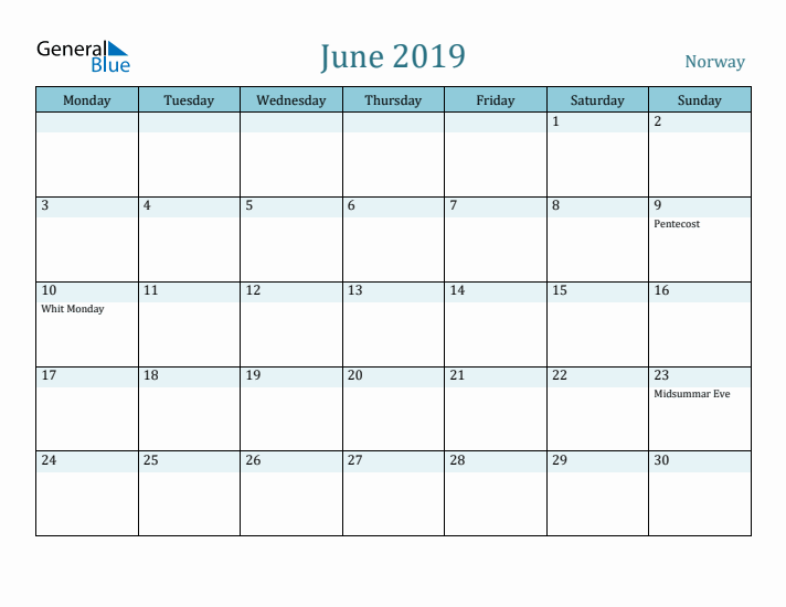 June 2019 Calendar with Holidays