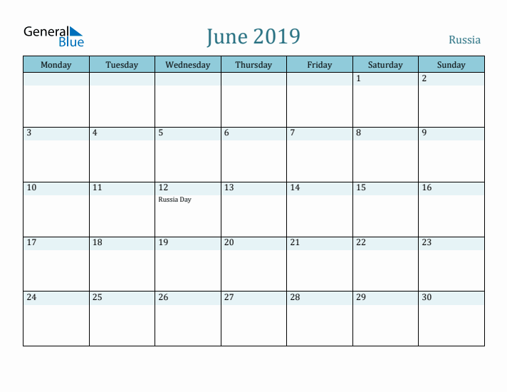 June 2019 Calendar with Holidays