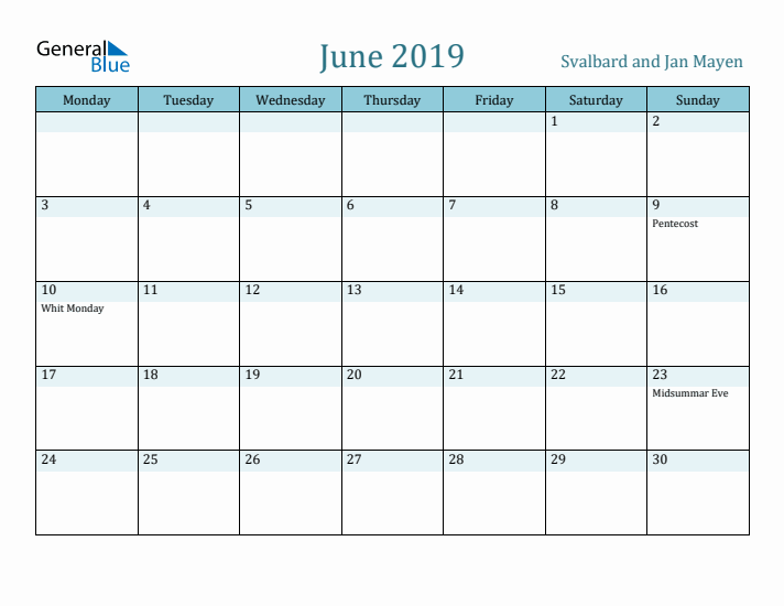 June 2019 Calendar with Holidays