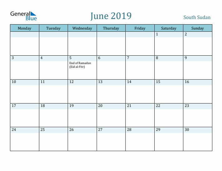 June 2019 Calendar with Holidays