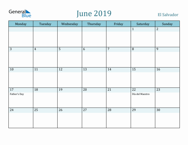 June 2019 Calendar with Holidays