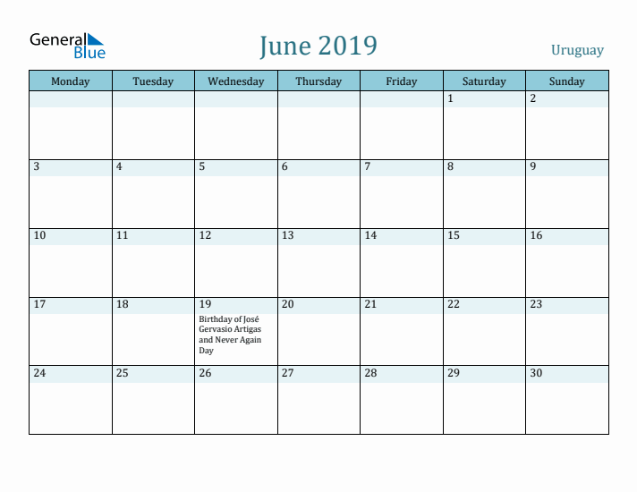 June 2019 Calendar with Holidays