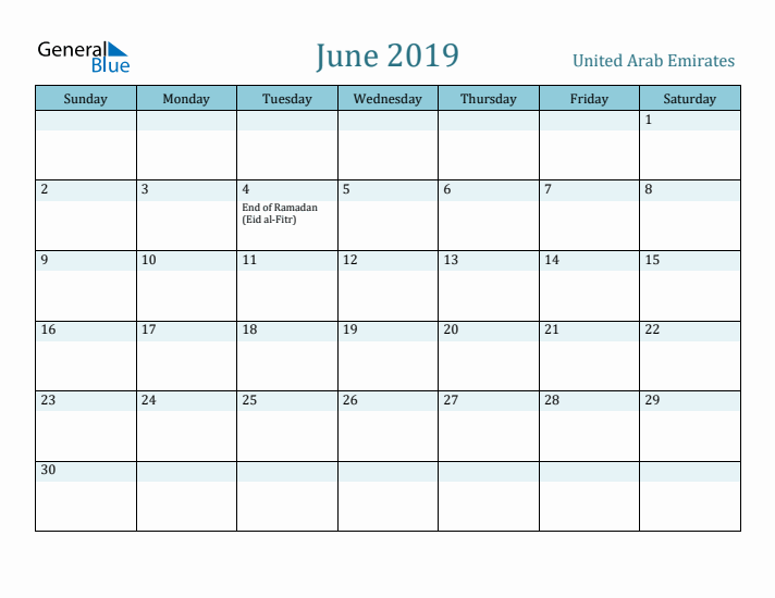 June 2019 Calendar with Holidays