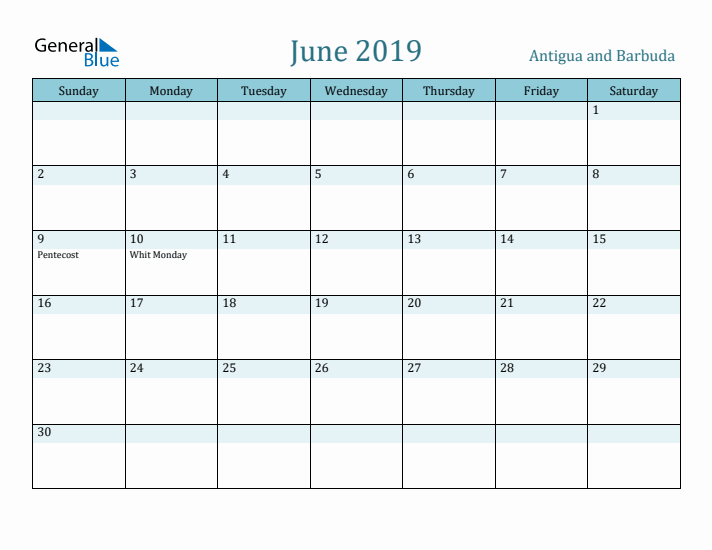 June 2019 Calendar with Holidays