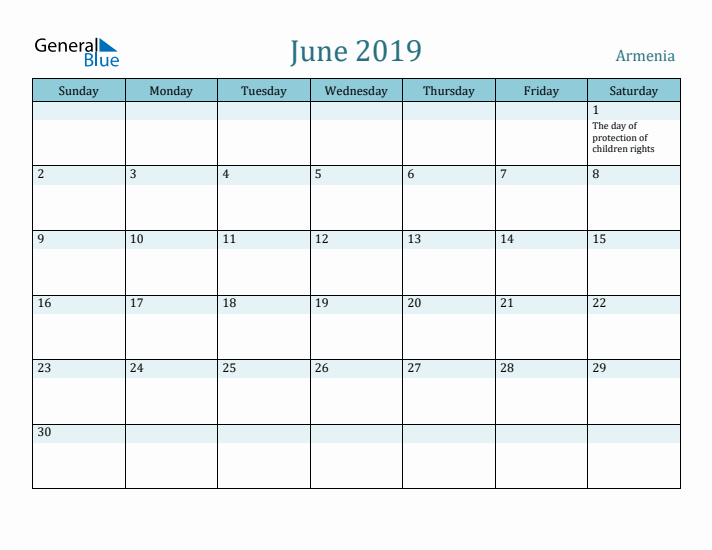 June 2019 Calendar with Holidays