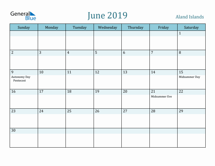 June 2019 Calendar with Holidays