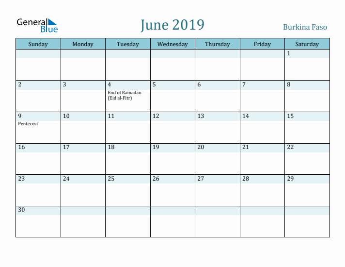 June 2019 Calendar with Holidays