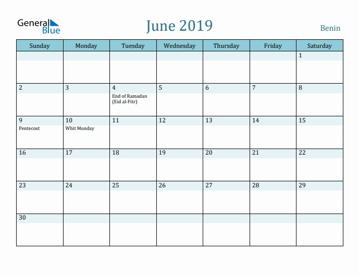 June 2019 Calendar with Holidays