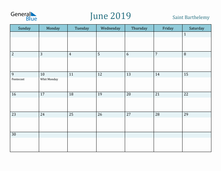 June 2019 Calendar with Holidays