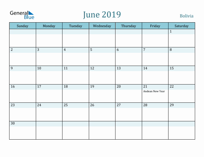 June 2019 Calendar with Holidays