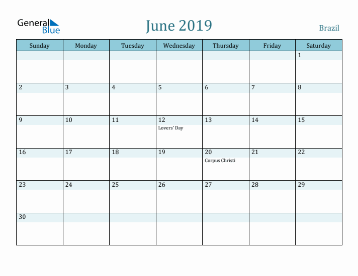 June 2019 Calendar with Holidays