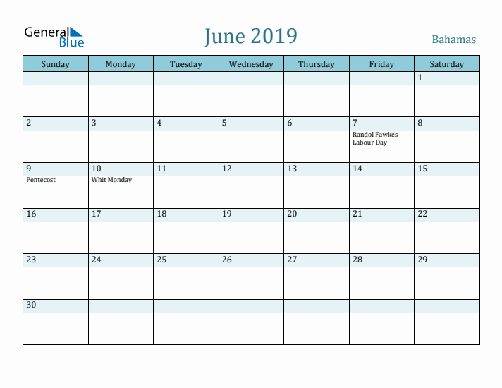 June 2019 Calendar with Holidays