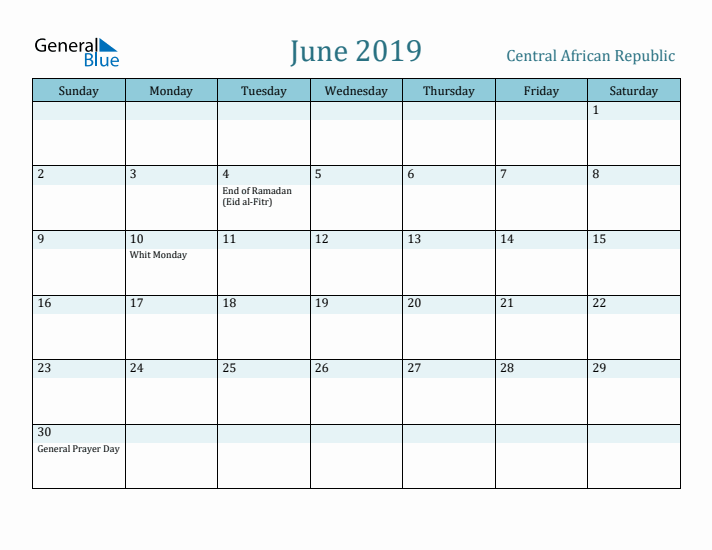 June 2019 Calendar with Holidays