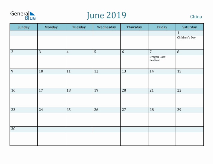 June 2019 Calendar with Holidays