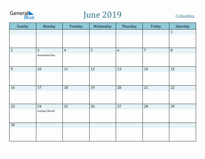 June 2019 Calendar with Holidays