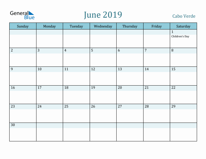 June 2019 Calendar with Holidays