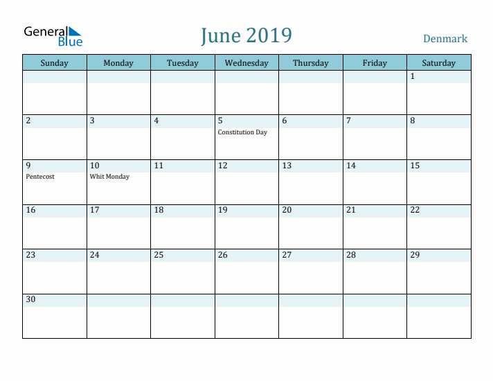 June 2019 Calendar with Holidays