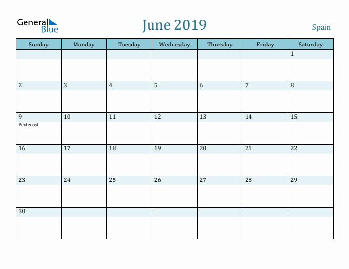 June 2019 Calendar with Holidays