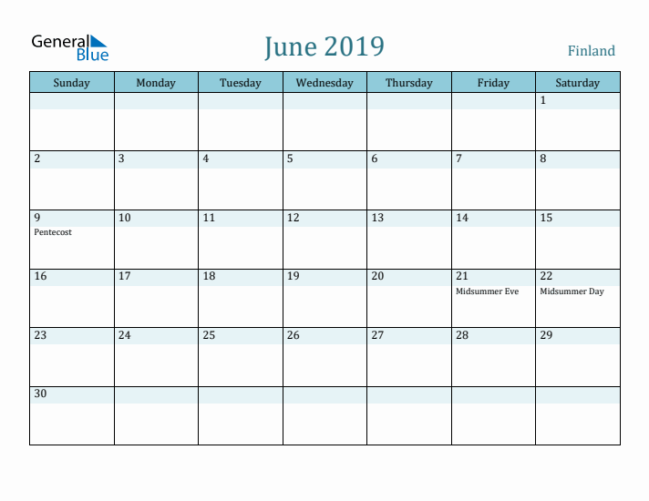 June 2019 Calendar with Holidays