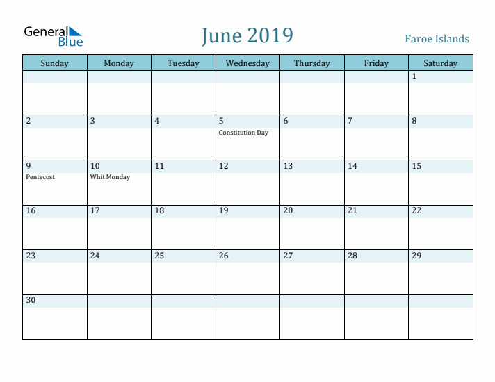 June 2019 Calendar with Holidays