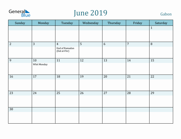 June 2019 Calendar with Holidays