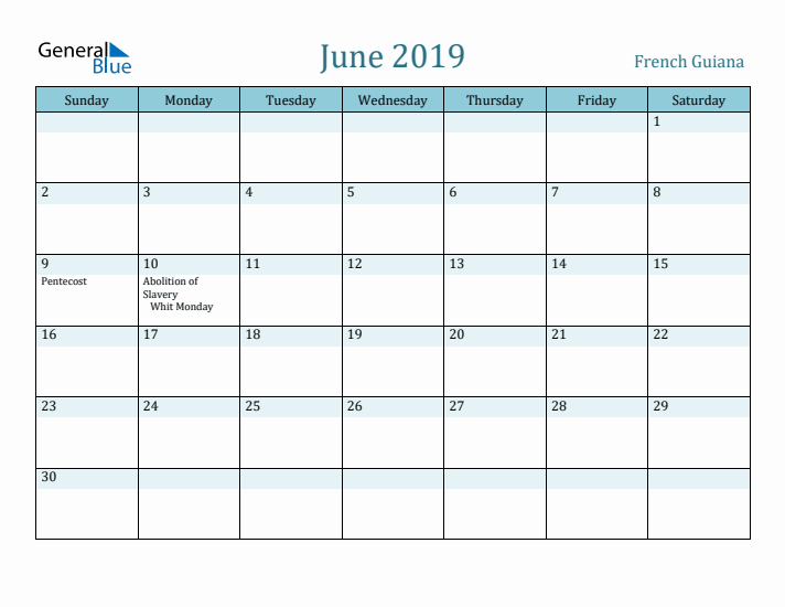 June 2019 Calendar with Holidays