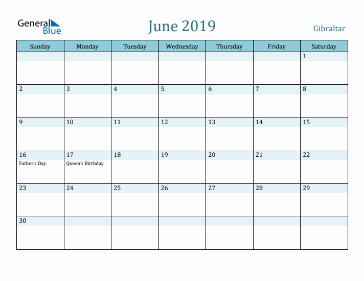 June 2019 Calendar with Holidays