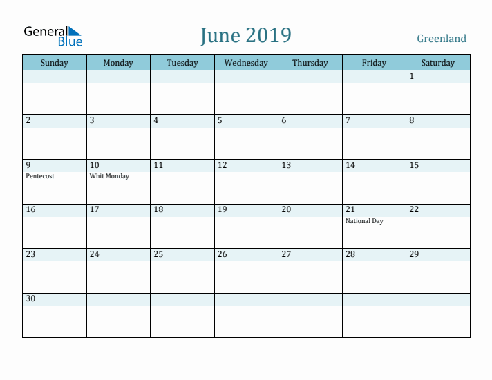 June 2019 Calendar with Holidays