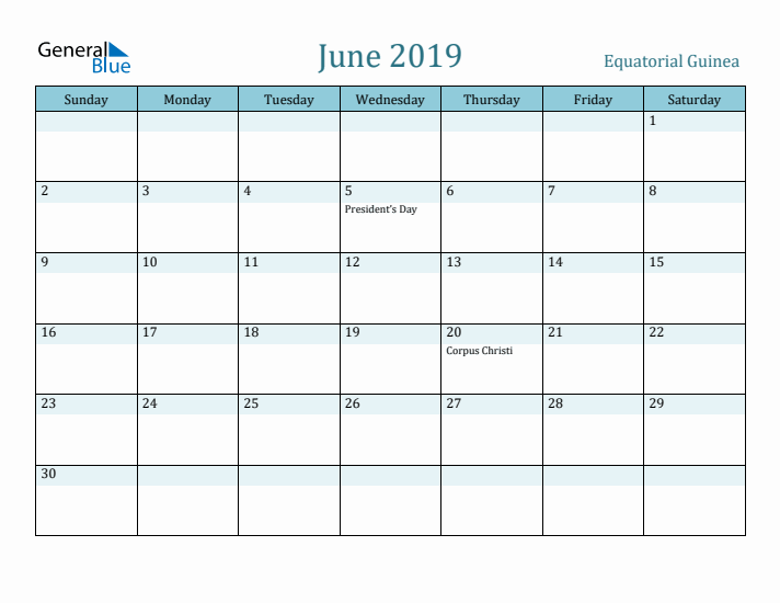 June 2019 Calendar with Holidays