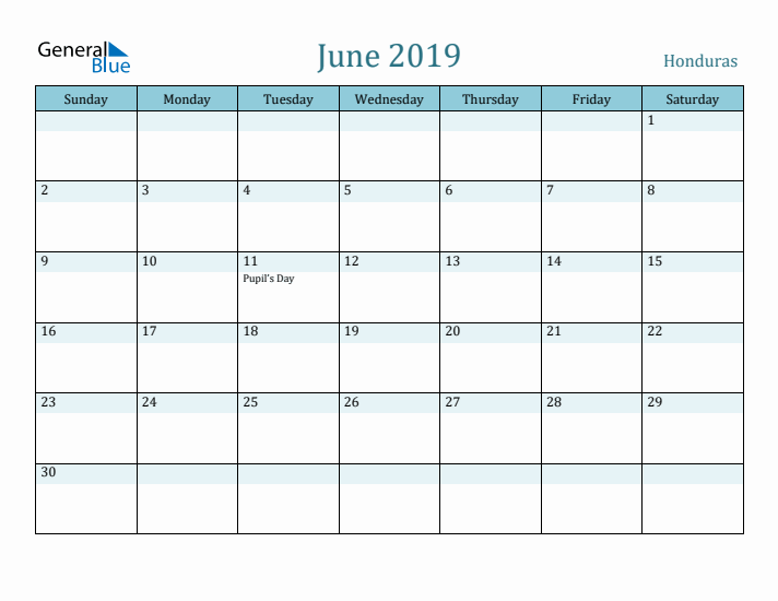 June 2019 Calendar with Holidays