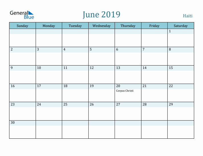 June 2019 Calendar with Holidays