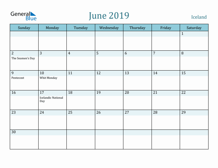 June 2019 Calendar with Holidays