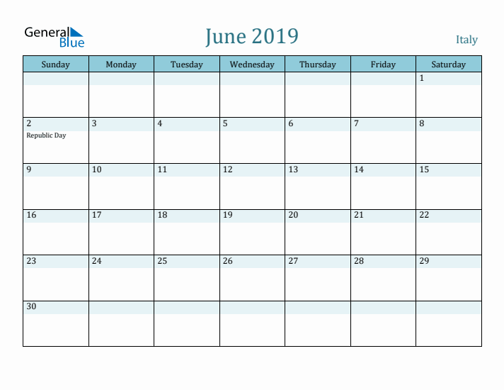 June 2019 Calendar with Holidays