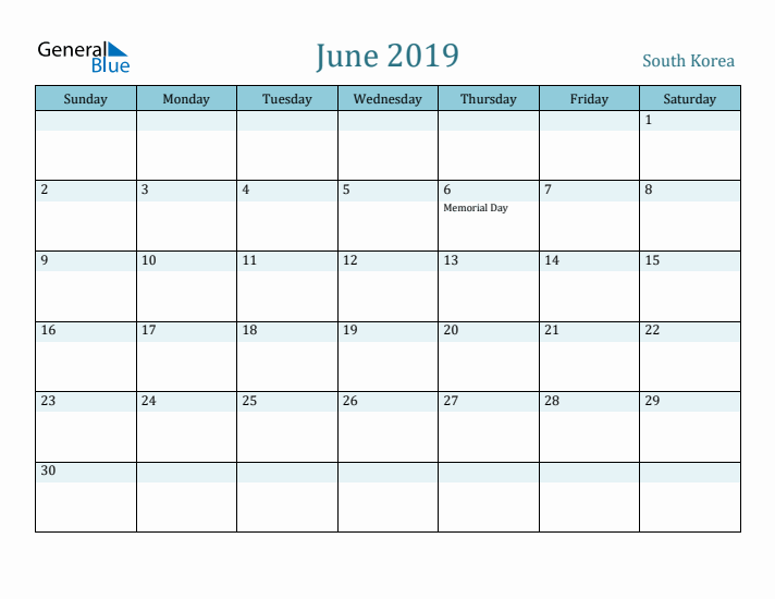 June 2019 Calendar with Holidays