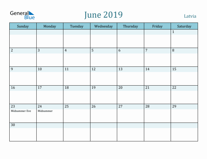 June 2019 Calendar with Holidays