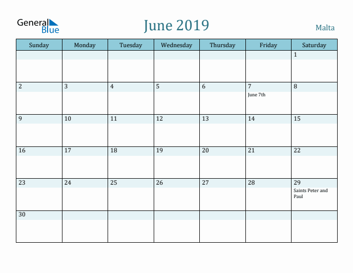 June 2019 Calendar with Holidays