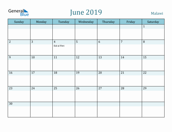 June 2019 Calendar with Holidays