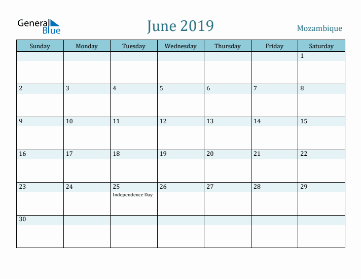 June 2019 Calendar with Holidays