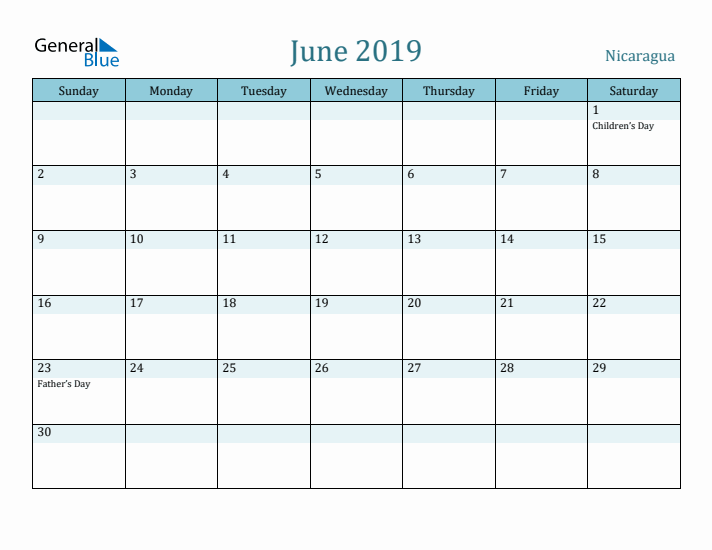 June 2019 Calendar with Holidays