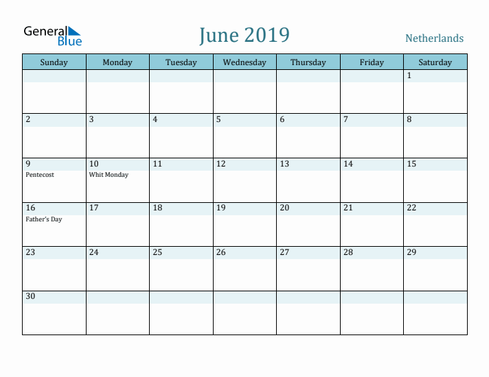 June 2019 Calendar with Holidays