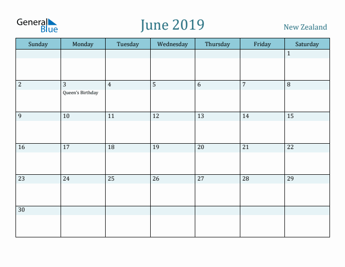 June 2019 Calendar with Holidays