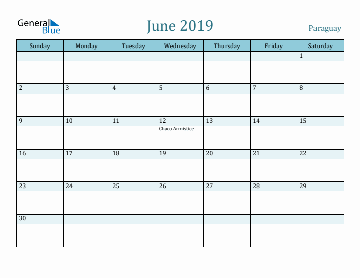 June 2019 Calendar with Holidays