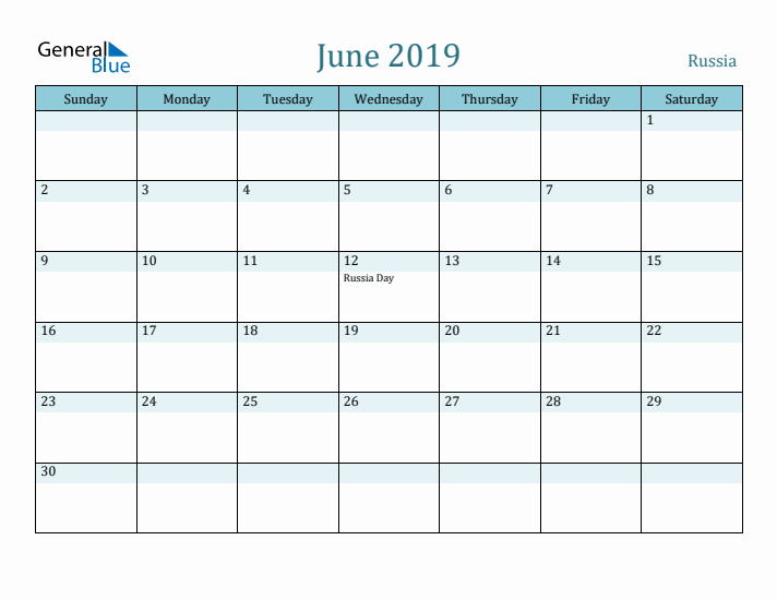 June 2019 Calendar with Holidays