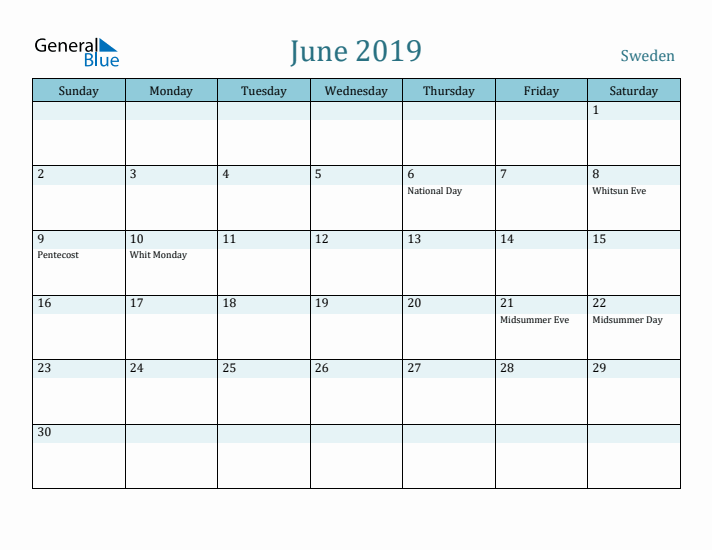 June 2019 Calendar with Holidays