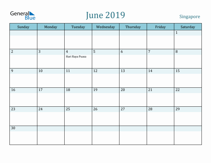 June 2019 Calendar with Holidays