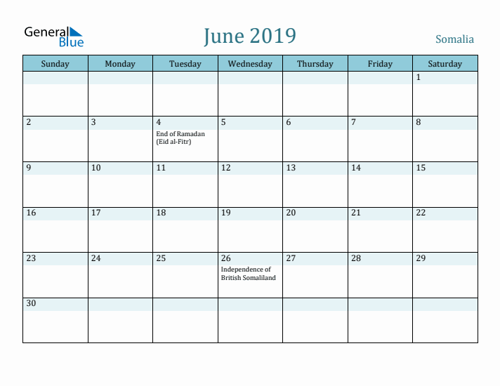 June 2019 Calendar with Holidays